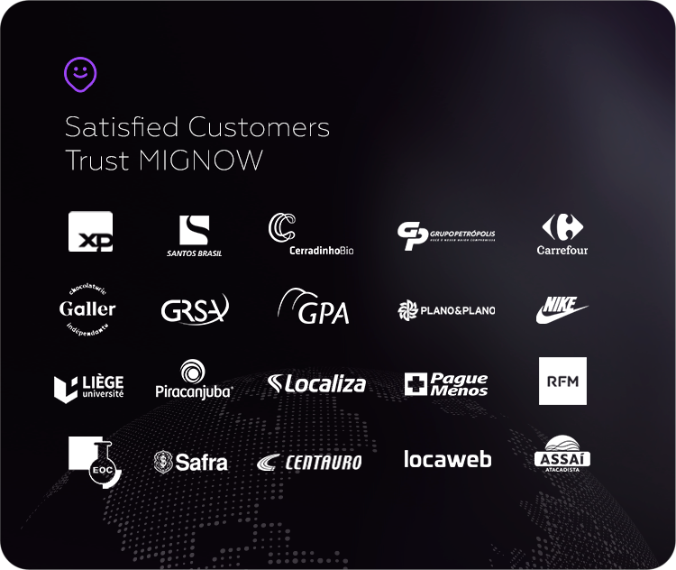 Satisfield Customer Trust MIGNOW - XP, Santos Brasil, Cerradinho, Grupo Petrópolis, Carrefour, Galler, GRSA, GPA, Plano & Plano, Nike, Piracanjuba, Localiza, Pague Menos, RFM, Banco Safra, Centauro, Locaweb, Assaí
